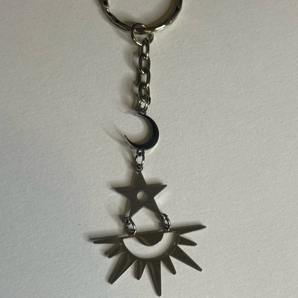 Unisex Stainless Steel Sun, Moon, and Star Keychain